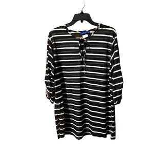 Apt 9 Womens Striped Burnout Tunic Top Black White Roll Tab Sleeve Size L